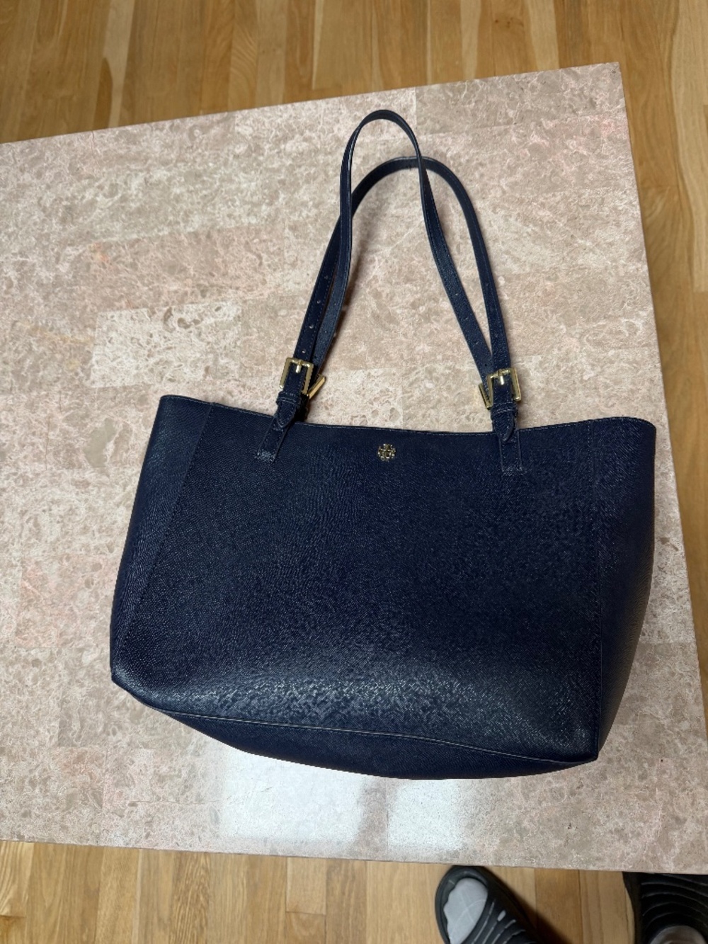 Tory Burch York Buckle Tote Navy Purse Saffiano Leather
